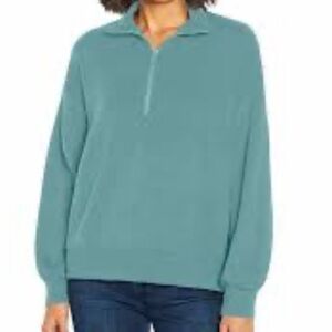Three‎ Dots Chic Teal Pullover with Quarter-Zip Size L